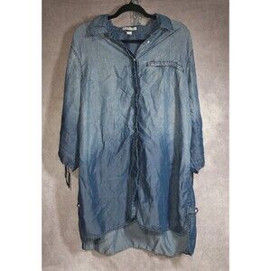 Coldwater Creek Size 2X 20W-22W Button Up Blue Ombre 2 Tone Tunic Top Dress